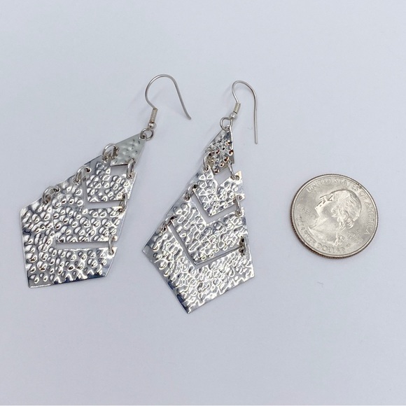 Silver Tone Long Dangle Articulated Earrings - Picture 3 of 6